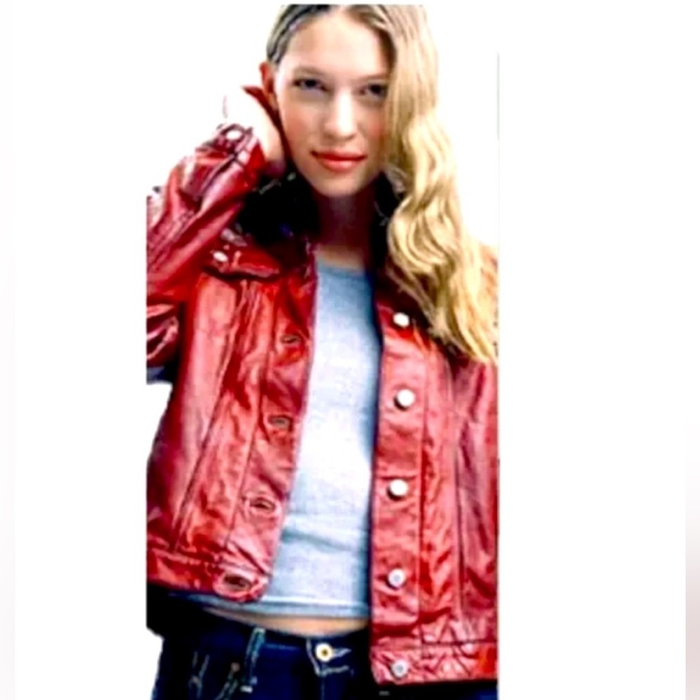 Rare Vintage 1999 Gap Blood Red Leather Trucker Jacket